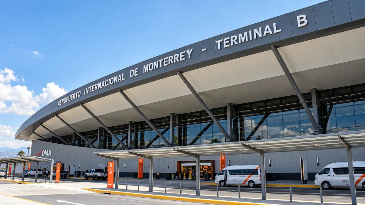 Fachada de la Terminal B del Aeropuerto Internacional de Monterrey